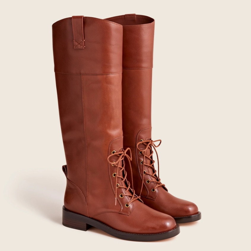 Brown Tall Laced J Crew Tall Leather Riding Boots